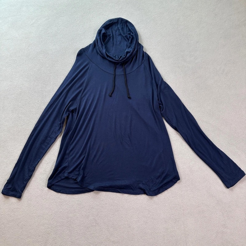 Raggs II Riches Womens Navy Blue Cowl Neck Hoodie Top Size Medium BT2754